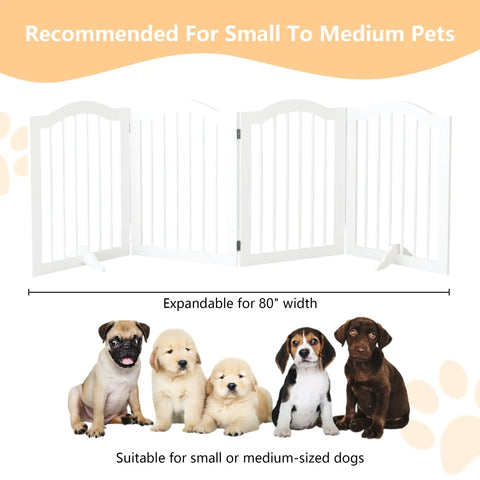 Rock Solid Freestanding Pet Gate With Quick Rollout Four Panel Dog Safety Fence Heavy Duty Crafted Barriers For Roomy Doorways And Stairwells No Sweat Assembly In Crisp White with small to medium pets.