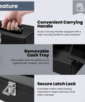 Heavy Duty Black Cash Box With Lock And 7 Compartment Money Tray For Small Businesses, steel petty cash box with secure latch