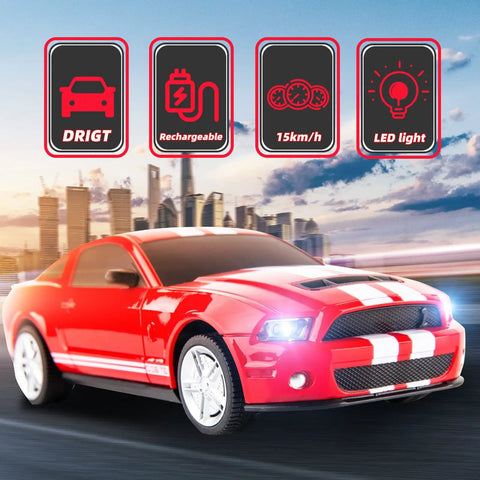 Remote Control 1/24 Scale Ford Mustang Shelby GT500 RC Car, Dope 15 KMH Speed, Turbo Off Road Style, Rechargeable Batteries Included