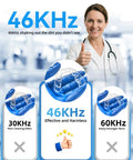 Chart showing 46KHz deep cleaning effectiveness for 2-In-1 Ultrasonic Retainer And Jewelry Cleaner With doctor giving thumbs up
