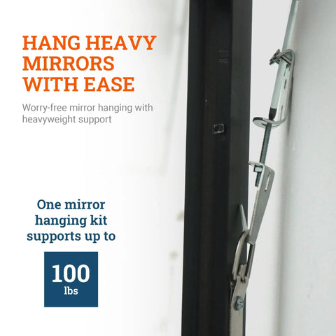 Heavy Duty Mirror Hanging Kit With Strap Hangers And Leveling Hardware For Up To 100 Lbs Built To Last Includes Mirror Clips