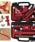 Pro Grade Woodworking Measuring And Scribing Tool Set With 9 Piece Precision Kit For Carpentry And DIY Projects Durable Aluminum Alloy Tools In A Handy Storage Box displaying various measuring tools including a dovetail gauge and angle ruler in a red storage case.