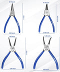 7 Inch Snap Ring Pliers Set Four Piece Circlip Pliers Kit with Straight and Bent Jaw Internal and External Heavy Duty C Clip Pliers for Ring Removal Retaining Blue Ergonomic Grips Built Tough.