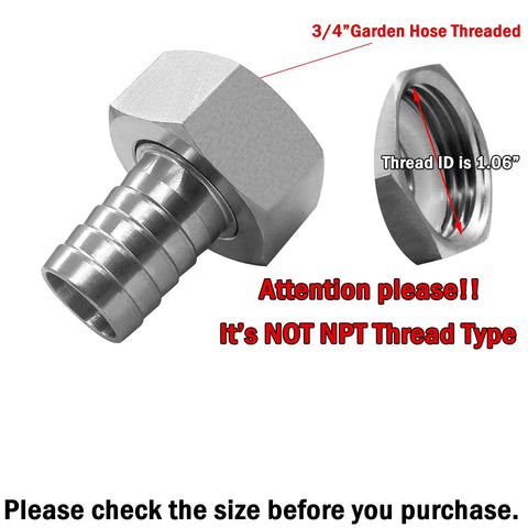 Stainless Steel Garden Hose Swivel Fitting With Three Quarter Barb To Three Quarter GHT Female Threaded Adapter For Quick No Fuss Hose Repair And Leak-Free Connections, 3/4 inch