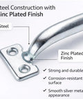 Close-up of Heavy Duty Gate Handle Door Pull In Zinc Plated Steel For Fences And Sheds Barn Doors And Garage.
