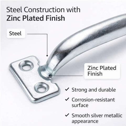 Close-up of Heavy Duty Gate Handle Door Pull In Zinc Plated Steel For Fences And Sheds Barn Doors And Garage.