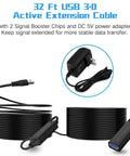 32 Foot USB 3.0 Active Extension Cable With 5V 2A Power Adapter And Built In Signal Booster Chips For Xbox One PS4 PC Printer Keyboard Mouse And Other USB 3.0 Gear