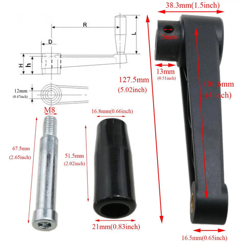 12mm Hole Diameter Folding Nylon Crank Handle With Revolving Handwheel For Industrial Machines diagram and parts