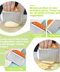Hendiy large stainless steel crinkle cutter with wooden handle for slicing potatoes and fries in the kitchen