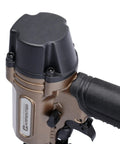 Heavy Duty Pneumatic Brad Nailer Delivers Top Notch Performance With No Hassle Quick Release And Dead Nuts Precision Depth Settings, focus on top cap and controls.