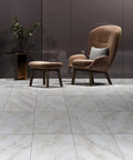 Peel And Stick Marble Look Vinyl Floor Tiles 12x12 Inch 32-Pack Waterproof Removable Floor Tiles in modern living room setup