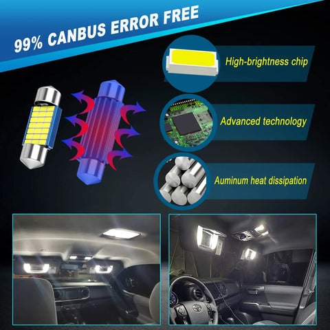 Toyota Tacoma Interior LED Light Kit Plug And Play Upgrade For 2005 2021 with map, dome, vanity lights shown in car interior
