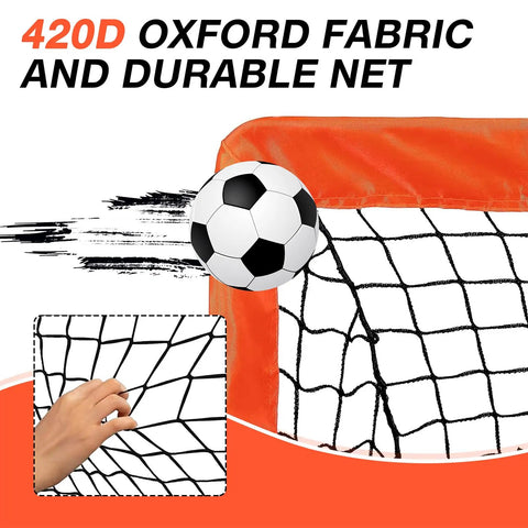 Close-up of 2 Pack 4 By 3 Feet Pop Up Soccer Goals Set For Indoor And Outdoor Practice Portable Goals With Carrying Bag