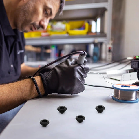 60 Piece Black Rubber Grommet Kit Single Sided Cable Hole Covers Plugs For Cabinets And Boxes Outdoor Use Multipurpose Weatherproof Wire Grommets For Holes No Fuss Easy Install black rubber grommets on workbench