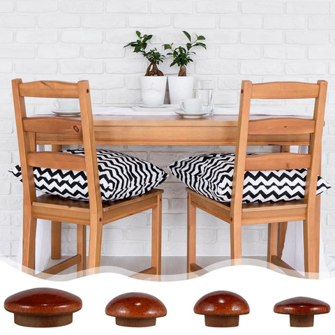 Wine Red Wood Hole Plugs Set With 120 Pieces In Four Sizes Three Sixteenths Five Sixteenths Three Eighths And Half Inch Hardwood Button Covers For Holes In Furniture And Tubing Classic Style No Fuss Install Clean Look shown with wooden dining set.