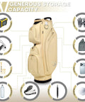 Ladies PU Leather Golf Cart Bag With Dual Handles, 14-Way Full-Length Top Dividers, Ultra Lightweight Five-Pound Design, Sandstone, showcasing storage capacity