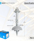 Self Tapping Skylight Screws For Polycarbonate Roof Panels And Wood Hex Flange Head Size 12 By 2 Inch 50 Pack Easy Install No Pre Drilling Needed Weather Resistant Roofing Fasteners image showing specifications and packaging