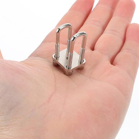 4 Pack Mini Square U-Bolt Kit For Trailer Axle Models, Wear-Resistant Stainless Steel U-Bolts With Elastic Spring Steel Design, Heavy-Duty Secure Clamp For Simulation And Scale Models, Industrial DIY Upgrade shown in hand