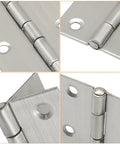 Close-up views of Two Pack 3 Inch 304 Stainless Steel Folding Hinge With Screws, Silver Butt Hinges for cabinets, jewelry boxes, DIY projects.