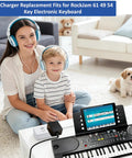 Child and woman with headphones using 9V Power Adapter For 61 Key Digital Pianos And Electronic Keyboards at home