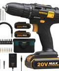 20V Cordless Drill Kit With 2 Batteries And Charger For DIY Home Improvement, Three Eighth Inch Chuck, 24 Torque Settings, Includes Drill Bits