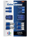Blue 14 Piece Automotive Type C Coupler and Plug Kit With One Quarter Inch NPT Fittings Color Match System packaging