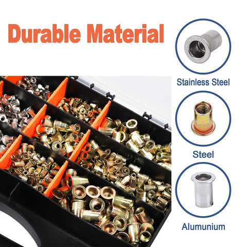 Rivet Nut Gun Kit 1510 Pcs Hand Rivet Nut Tool And Set With 6 Mandrels For M3 M4 M5 M6 M8 M10 showing durable materials