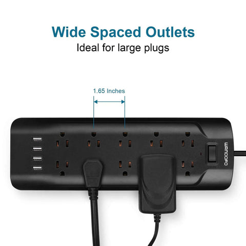 Two Prong To Three Prong Power Strip With 6 Ft Extension Cord, 700J Surge Protector, 10 AC Outlets And 4 USB Ports, black