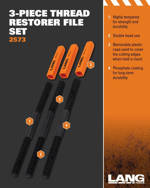 3 Piece Thread Restorer File Set For Damaged External Threads With Metric Rethread Files From 0.75 To 3.00 Millimeter