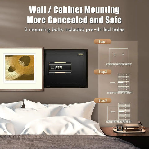 Wall-mounted Heavy Duty Home Safe Box With Digital Keypad And Dual Key System One Point Two Cubic Feet Fireproof Waterproof