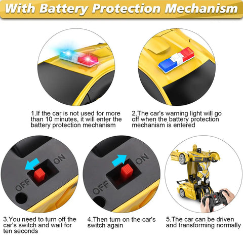 Epic Transforming RC Car For Kids With Robot Mode, 2.4GHz Remote, LED Lights and Battery Protection Mechanism Guide