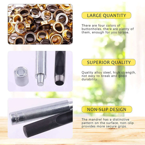 All In One 123 Pcs Grommet Eyelet Kit With 60 Washers And 1 Punch Tool For Canvas And Leather Repairs, four colors grommets and tools