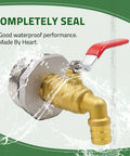 55 Gallon Drum Spigot With EPDM Gasket For Oil Water Rain Barrels, Heavy Duty Brass And Stainless Steel 304 Valve Kit, Easy Install, Three Quarter Inch NPT Inlet, Direct Thread Stainless Adapter Included, Durable Seal brass spigot with red handle and stainless adapter