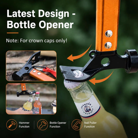 Ultra Lightweight 12 Inch Camping Hammer Multitool With Three In One Design for bottle opening and crown caps