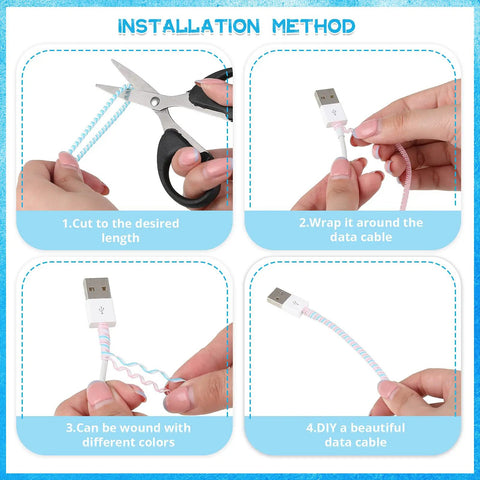 No Chew Spiral Cable Protectors For Pets 43.3 Inch Cord Guards tutorial showing cutting, wrapping, and DIY cable decoration.