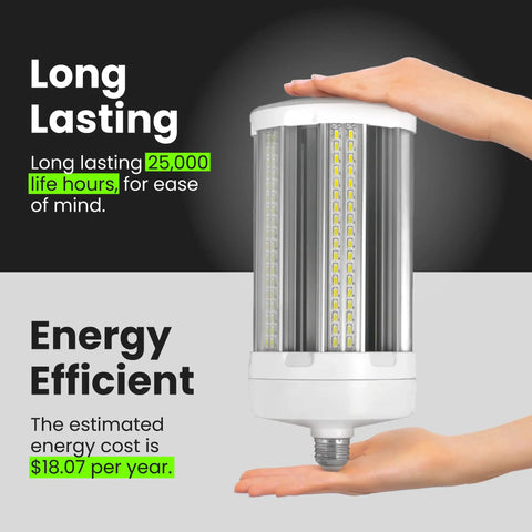 LED Corn Cob Light Bulb 20,000 Lumen Daylight 5000K, 1000 Watt Equivalent, 13.4 Inch Height By 5.3 Inch Diameter, Energy Saving Retrofit For Mercury Vapor And High Pressure Sodium Lamps