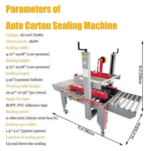 Full Automatic Carton Sealer And Box Packing Machine With Adjustable Belt Drive for sealing width 120-500mm and heavy duty design.