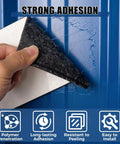 Self Adhesive Waterproof Roofing Roll, Hella Tough Self Stick Underlayment, showing strong adhesion to a blue metal surface.