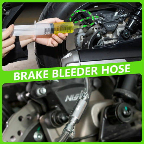 Pro Grade Brake Bleeder Kit for Hydraulic Disc and Clutch Systems with syringes and hoses for motorcycle maintenance