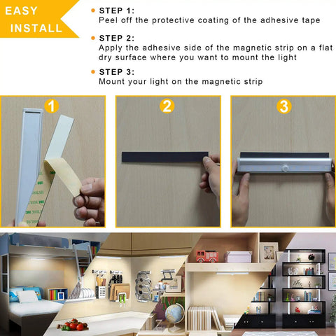 Step-by-step installation guide for 20 LED Rechargeable Under Cabinet Light Bar With Remote Control Wireless Stick Anywhere Night Light