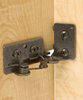 Super Slick Snap Closing Cabinet Hinges Semi Concealed Nickel Finish Hardware 3 8 Overlay Pair close-up view mounted on wood.