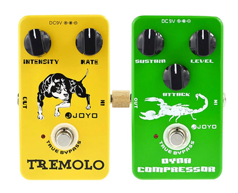 Gold Plated 1/4 Inch TS Guitar Pedal Coupler Straight Connector All Metal Built For High Fidelity Signal Transfer On Pedalboards Fits Boss MXR Fender Marshall Korg Dunlop And More 4 Pack between yellow tremolo and green dyna compressor pedals