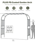 Diagram showing dimensions of Square Tube Garden Arch Trellis For Climbing Plants Outdoor Metal Arbor Black 126 Inch Wide 98 Inch High