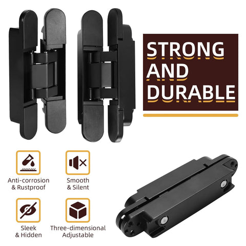Six Inch Hidden Door Hinges Invisible Hinges Two Pack Heavy Duty Zinc Alloy Three Way Adjustable Butt Hinge 180 Degree Swing