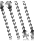 4 Piece Titanium Long Handle Spork And Spoon Set Ultralight 8.4 Inch Flatware For Camping Hiking Travel