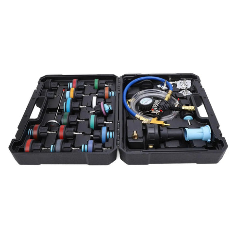 Phefop 28 Piece Radiator Coolant Pressure Tester Vacuum Refill Kit With Leak Detector And Hand Pump Accurate Gauge Color Coded Caps For Cars Trucks