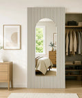 Massive Space Saver Trackless Sliding Barn Door With Built In Mirror And Soft Close Hardware Kit To Keep Your Floors Clear And Glides Like Butter For A Zero Hassle Room Upgrade Homeowners Absolutely Love, showcasing a full-length mirror and closet.