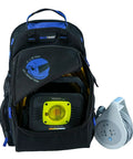 Front view of Electrician Tool Backpack With Helmet Catch Detachable Large Capacity Workhorse Bag showing compartments