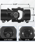Heavy Duty Steering Shaft Universal Joint Coupling With Eleven Sixteenths Inch Spline And Thirty Six Spline To Three Quarters Inch DD End Black Metal U Joint Replacement For Easy Direct Swap, 11/16 36 spline to 3/4 DD