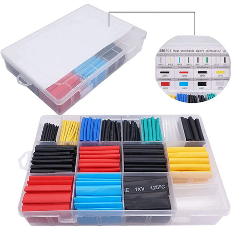 580 Pcs Heat Shrink Tubing Kit With 2 To 1 Shrink Ratio, 7 Colors And 11 Sizes, 125C Insulation in a clear DIY box